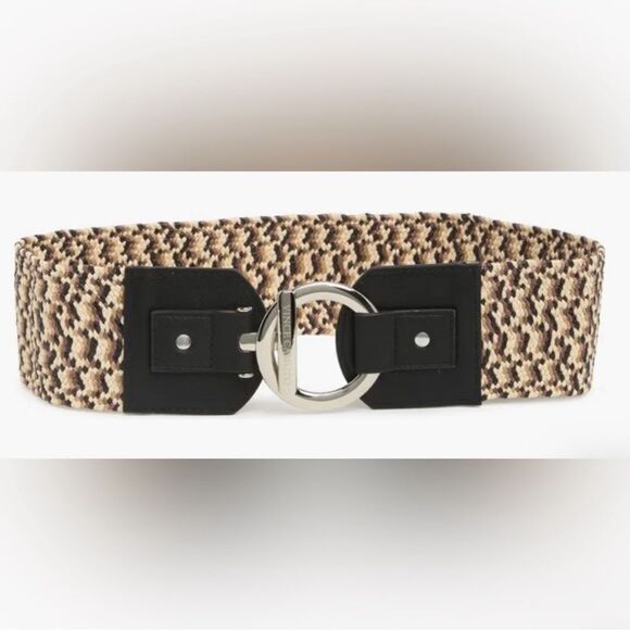 Vince Camuto M-L/XL Black Natural Toggle Buckle Woven Raffia Belt - Picture 3 of 11